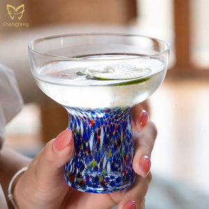 Verres à Margarita sans pied soufflés à la main, style Murano, bleu confettis, coupe à cocktail 8,8 oz, <span class=keywords><strong>verre</strong></span> à martini daiquiri transparent à bord large 260 ml - Product Image 4