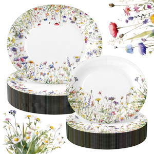 Bộ đồ ăn tiệc theo chủ đề hoa mùa xuân, đĩa giấy, cốc, khăn ăn, bộ đồ ăn dùng một lần, trang trí tiệc sinh nhật - Product Image 1