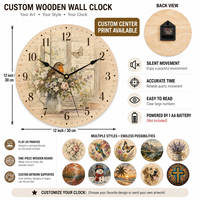 Jam Dinding Kayu Art Deco Kreatif Desain Angka Arab Ruang Tamu Dekorasi Pernikahan Bulat Beroperasi dengan Baterai Senyap