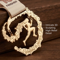 Médaille de course personnalisée irrégulière en alliage de zinc plaqué or pour marathon et trail, médailles souvenir en métal pour le sport avec boîte cadeau