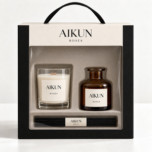 Aikun – Coffret Cadeau Bougie et Diffuseur à Bâtonnets en Verre Rond 200ml avec Logo Imprimé, Toutes Senteurs, Faible MOQ, Longue Durée, Service Rapide pour Startups - Product Image 1