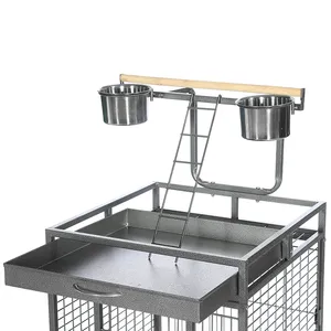 Fabrika doğrudan satış büyük uzay siyah demir papağan kanarya Budgie Pet kuş kafesi ile tekerlekler - Product Image 4