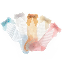 Chaussettes longues pour bébés en coton 100% ultra-fines, respirantes, tricotées, à nœud, pour nouveau-nés, été