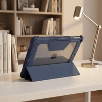 Funda Protectora Resistente a Impactos para iPad, con Soporte Tríptico, Carcasa Trasera Transparente y Protección Completa de Bordes