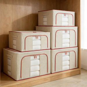 Clothing Organizer Fabric Storage <b>Box</b> Rectangle Waterproof Moisture Proof Foldable Wardrobe Dustproof Quilt Storage <b>Moving</b> - Product Image 3