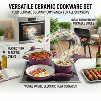 Ensemble de casseroles et poêles en aluminium violet E-Top, batterie de cuisine en céramique personnalisée, ensemble de marmites et de casseroles