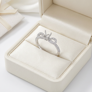 Anillo de Compromiso de Alta Calidad con Diseño Romántico de Lazo, Oro Blanco de 18K, Diamante Natural Real, Engaste Semi-Montado para Chicas - Product Image 5