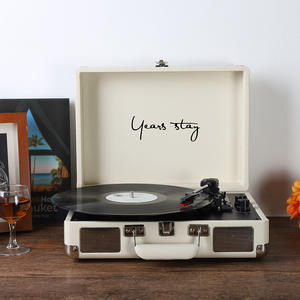 Tourne-disque portable vintage en forme de valise, lecteur de vinyle sans fil Bluetooth, mini phonographe de bureau avec options de prises universelles - Product Image 5