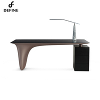 Bureau de direction de luxe avec armoire, plateau en verre trempé noir de haute qualité, pieds en fibre de verre
