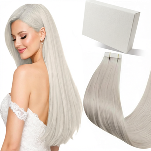 Großhandel Echthaar-Extensions Tape-In Echtes Remy-Haar Blond Platinblond # 60 45cm 50g Unsichtbares Klebeband für Haarverlängerungen - Product Image 1