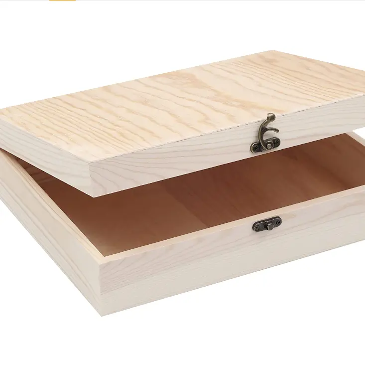 صندوق تخزين خشبي مستطيل مخصص بسعر الجملة مع غطاء مفصل منظم الأعلى مبيعًا لخدش الأطعمة وحقيبة التقنيات الطلاء