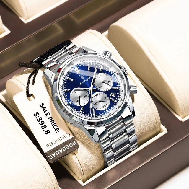 POEDAGAR 921 Quartz Movement Male Watch 42mm Dial Diameter Stainless Steel Strap Waterproof Night Light Business Watches