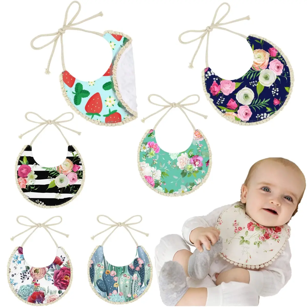 customizable waterproof soft adjustable toddler baby bib bibs baby products washable floral drool bibs baby