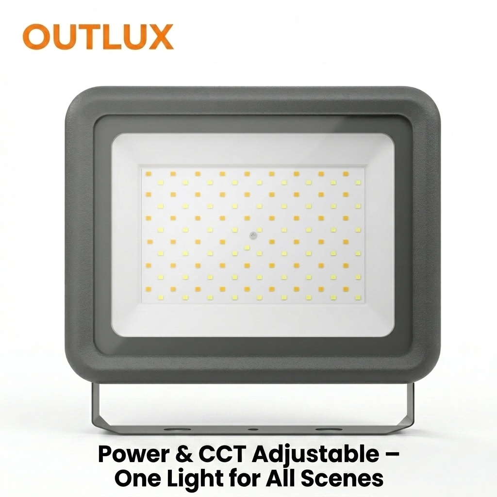 30W to 200W Adjustable Power CCT LED Flood Light 100 LM/W IP65 Waterproof Outdoor Wall Lamp for Packing Lot Residential