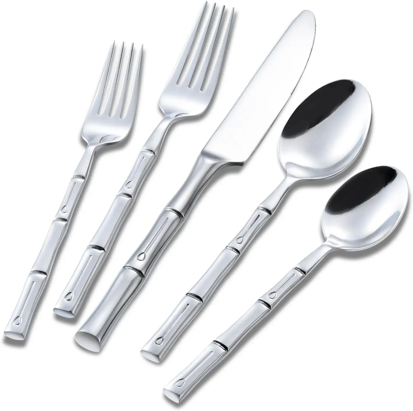 Thép không gỉ gương bạc màu Flatware muỗng và nĩa tre thiết kế thiết lập dao kéo