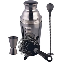 Ensemble de shaker à cocktails rotatif 4 pièces en acier inoxydable avec doseur, passoire et cuillère de bar pour bar à domicile et Whisky Sour