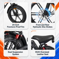 OUXI V8 Pro EU Warehouse Vélo Électrique Tout-Terrain 24 Pouces avec Batterie au Lithium 48V, Freins à Disque, Pneus Larges, Vélos Électriques V8
