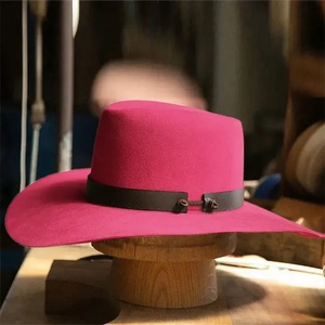 Chapeau Fedora en feutre de laine rose à large bord réglable unisexe pour occasions décontractées, fêtes et activités de plein air - Product Image 2