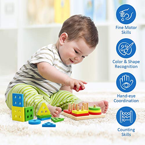 Bloques de Construcción para Bebés, Juego de 4 Cuadrados, Formas Geométricas, Tablero de Ensamblaje, Juguetes Educativos Tempranos de Madera - Product Image 3