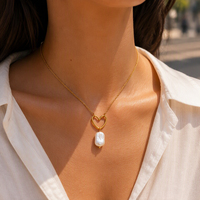 Collier pendentif Bingxin personnalisé en or 18 carats plaqué or, chaîne torsadée avec fermoir OT, multicouche, cœur en zircon, perle naturelle baroque