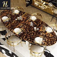 Table de salle à manger italienne légère de luxe avec base en cuivre massif Salon de luxe Table ronde en bois massif pour villa Salle à manger