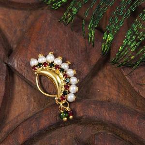Anillo de Nariz Nath Nathani con Diseño de Flor y Perlas Chapadas en Oro Indio para Mujer, Joyería para Bodas y Festivales, Regalo - Product Image 2
