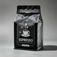 Sachets de café à fond carré avec logo personnalisé imprimé, pochette verticale avec valve et fermeture éclair, en feuille de kraft, marque privée, vente en gros