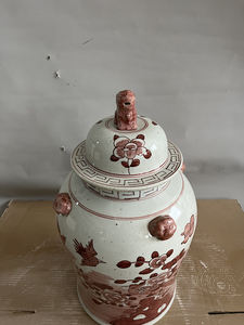 रेट्रो 60 सेमी उच्च बड़े चीनी बरतन अदरक जार सिरेमिक प्राचीन चीनी लाल पुष्प और पक्षी अदरक के जार हाथ से चित्रित वैसों - Product Image 5