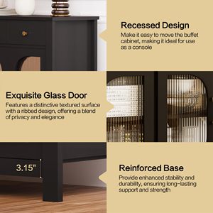 Vitrines de rangement en verre cannelé cintrées, en <span class=keywords><strong>bois</strong></span> noir, pour salle à manger, avec quincaillerie dorée DR527 - Product Image 5