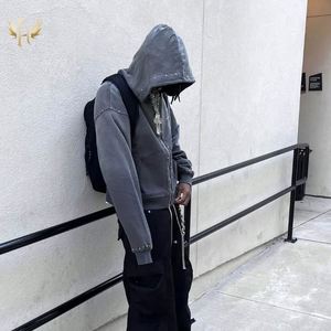 Personalizada de los hombres de 500gsm doble capucha de color Rhinestone negro Sprey lavado de gran tamaño Zip Hoodie Sun Faded Crystal Hoodie - Product Image 5