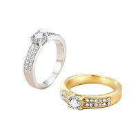 Bague Solitaire Ronde en Acier Inoxydable avec Double Rangée de Zircons Pavés, Large Bande, Prête à l'emploi, Bijoux de Mode pour Femme, Vente en Gros