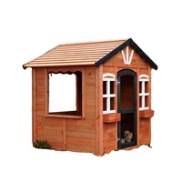 Moderna Casita de Juegos Prefabricada de Madera de Abeto para Exteriores con Ventanas y Porche, Puerta Segura para Patio Trasero, para Niñas