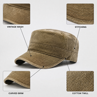 Casquette Cadet Vintage Délavée Sportive Formelle Style Urbain en Sergé de Coton à Visière Courte Unisexe Réglable Effet Vieilli Rétro Patrol