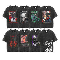 T-shirt Personnalisé pour Homme Style Anime Vintage en Coton Unisexe Impression Numérique Rétro 3D Noir Délavé Grande Taille