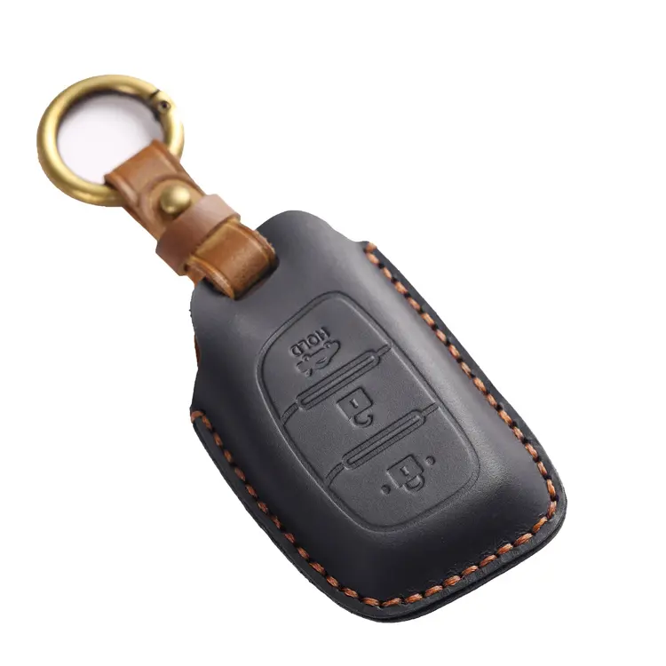 غطاء مفاتيح السيارة, غطاء مفاتيح السيارة مصنوع من جلد الحصان المجنون للبيع بالجملة لسيارات Hyundai IX35 Tucson Elantra Sonata Smart 3 أزرار غطاء مفتاح السيارة