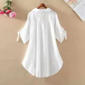 Wholesale Spring Summer Fashion Korean Women Solid Color Shirt Casual 1 Piece Clothes Half Sleeve Loose Clothing Lady Blouses