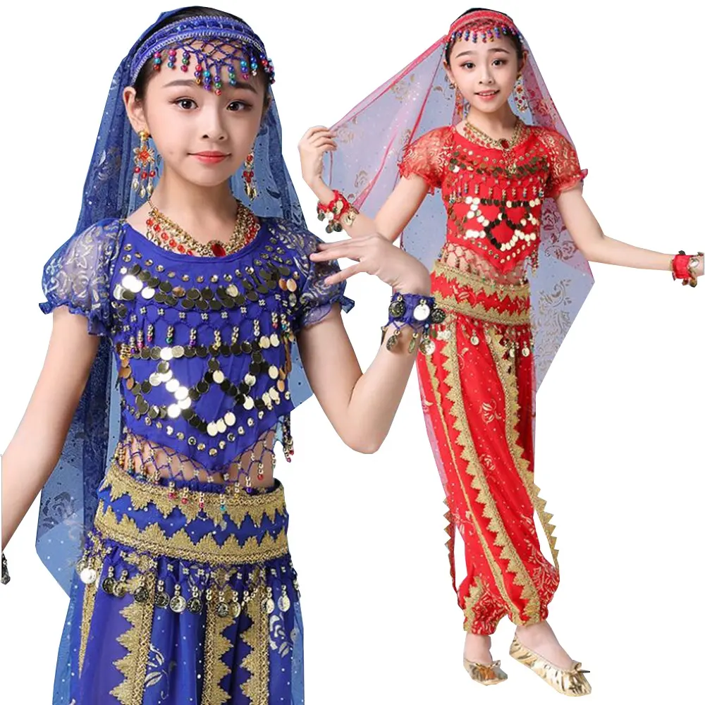 Groothandel Prachtige Kindervoorstelling Bollywood Indian Dance Performance Broek Kostuums Set