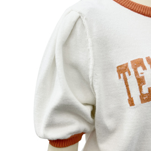 Của Phụ Nữ Cổ Điển Phong Cách Vòng Cổ Ngắn Tay Áo Đan T-Shirt Cho Mùa Xuân Mùa Hè Tiếng Anh Sequin Bong Bóng Áo Len Màu Sắc Phù Hợp Với Thiết Kế - Product Image 5