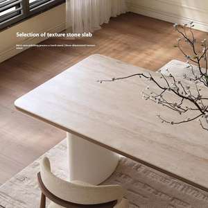 Mesa de Comedor Estilo Rock Color Crema, Moderna, Minimalista, de Alta Gama, Color Crema Claro para Uso Doméstico - Product Image 3