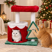 Arbre à chat festif de Noël en sisal avec niches douillettes, griffoirs, plateformes d'escalade et balles suspendues