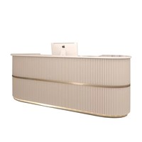 Comptoir de réception ovale personnalisé avec logo, rose vif, pour salon de beauté ou magasin de vêtements, mobilier simple