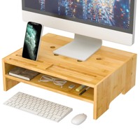 Support d'ordinateur en bambou, rehausseur de bureau, compatible tablette, support de rangement pour bureau, support pour ordinateur portable, support de moniteur en bois pour bureau