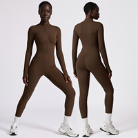 Nouvelle combinaison moulante à manches longues et fermeture éclair pour femme, idéale pour le fitness, la course, l'entraînement sportif et le yoga, noire et sans coutures.