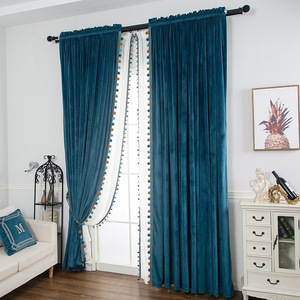 XinLan gros solide plaine <span class=keywords><strong>Pompon</strong></span> velours rideau salon chambre hôtel fenêtre velours rideau - Product Image 2