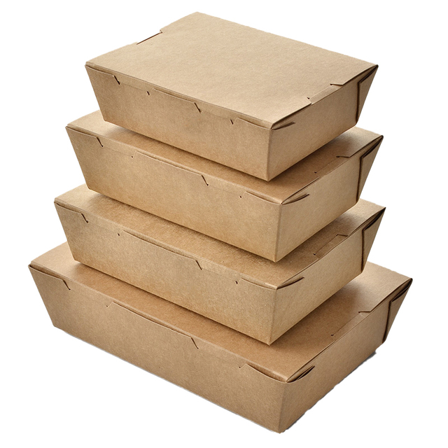 Disposable Biodegradable Eco-Friendly Multi-functional Kraft Paper Food Grade Lunch Box Customizable Options for Rectangular