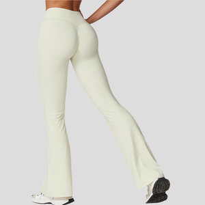 Tissu recyclable V Cross taille haute séchage rapide Yoga <span class=keywords><strong>Flare</strong></span> pantalon sport décontracté jambe large hanche ascenseur solide pantalon de Yoga en gros - Product Image 2