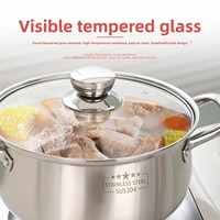 Marmite en acier inoxydable 304 avec couvercle en verre, double poignée, compatible induction, panier vapeur, pour cuisson domestique