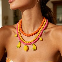 Vintage zoete en coole handgemaakte fruitketting Kleurrijke platte kralen meerlaagse chokerNiche Veelzijdig damesaccessoire