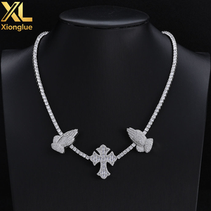 European American Vintage S925 Silver Moissanite <b>Cross</b> Praying Hands Tennis <b>Chain</b> Custom Hip Hop Men's Necklace - Product Image 4