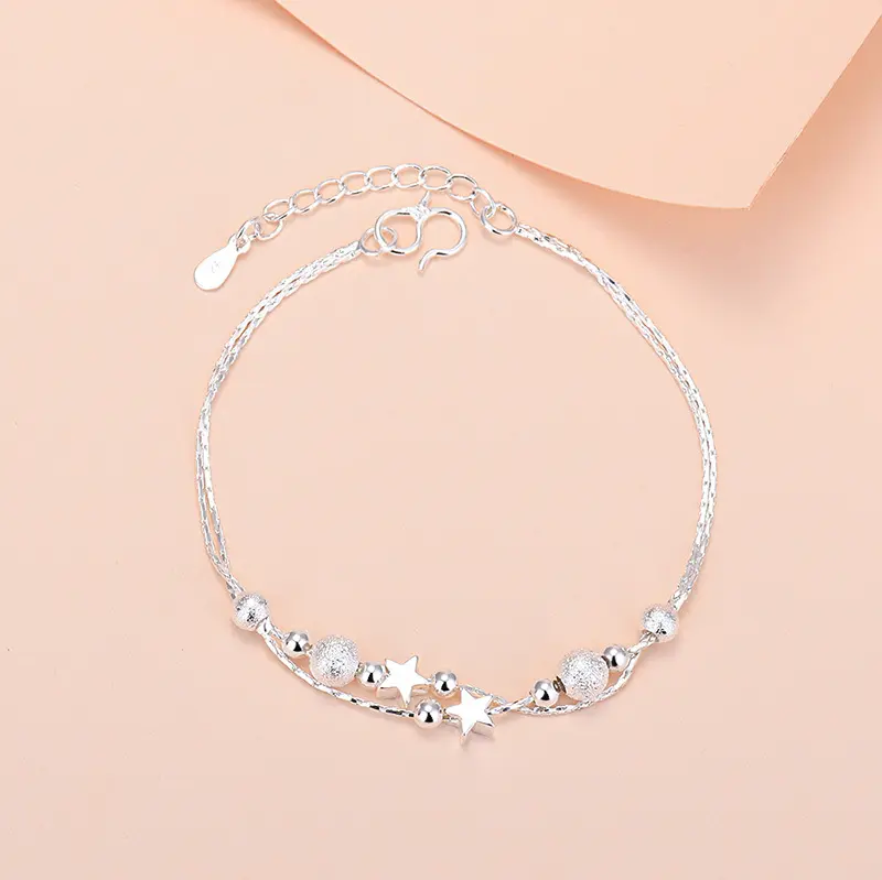 Planet bracelet female Korean temperament student fashion round bead double-layer hand decoration plated 925 silver jewelry